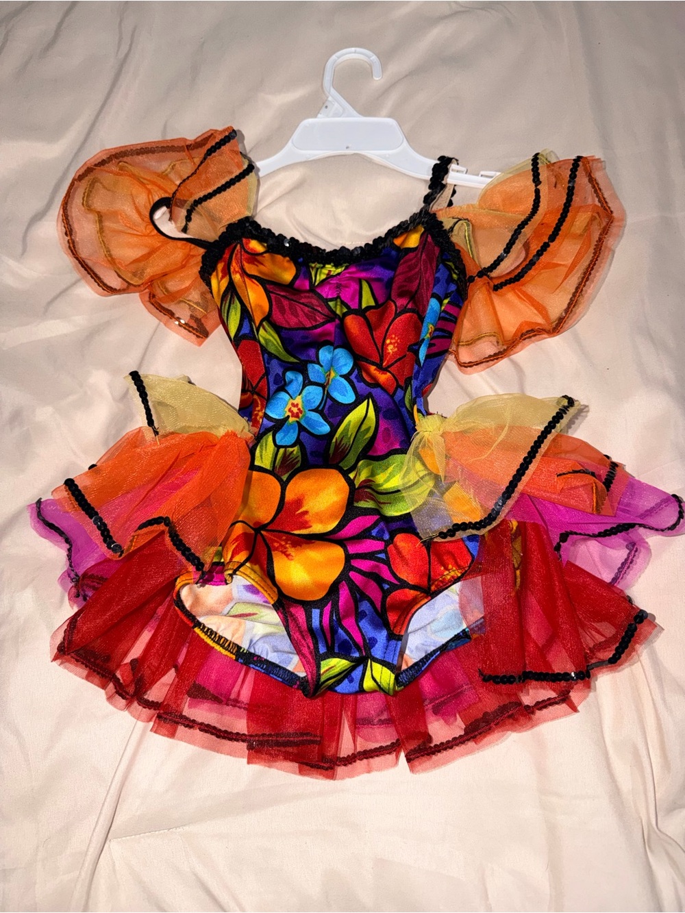 Wish Kids Bright Floral Multi-Color Dance Costume with Orange Pink Red Tulle